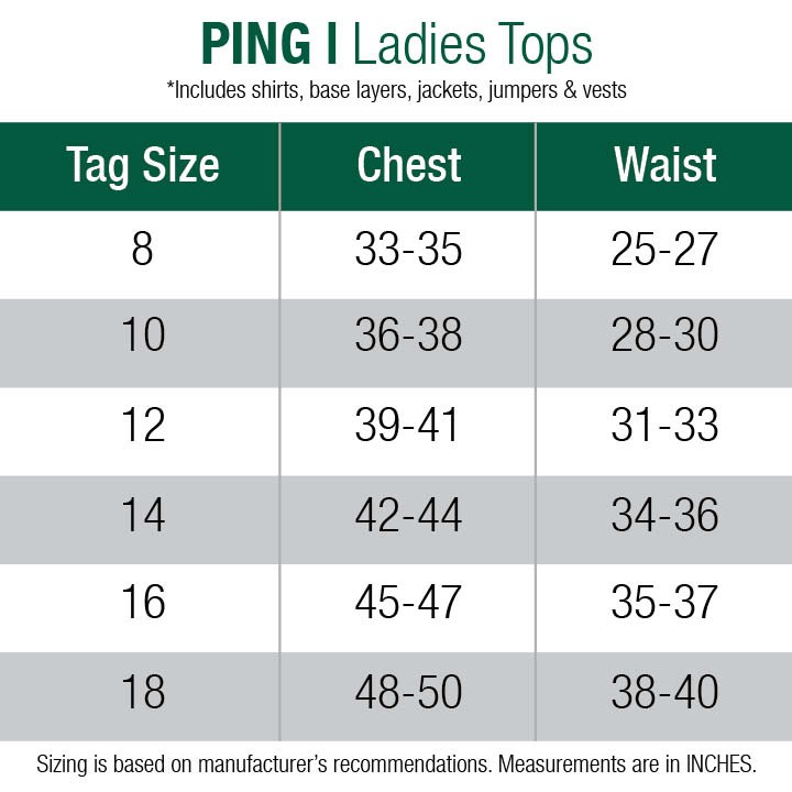 ping-compression wear-womens size chart